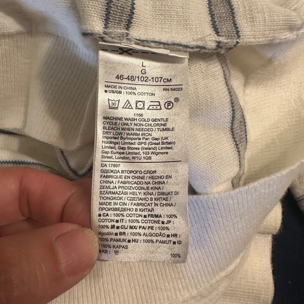 Banana Republic Mens White Grey Striped Cotton Slub Crewneck Sweater Large L - Picture 7 of 7